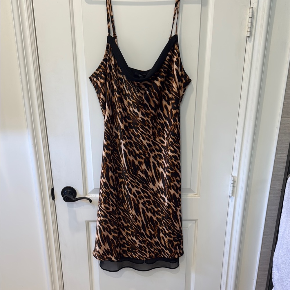 Leopard Print Satin Slip Dress